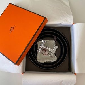 New Hermes 5382 Rhinestone Silver Belt Buckle - Reversible Belt Set